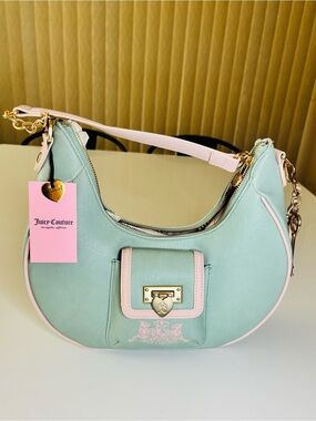 Juicy Couture Mint Green Shoulder Bag with Pink Trim